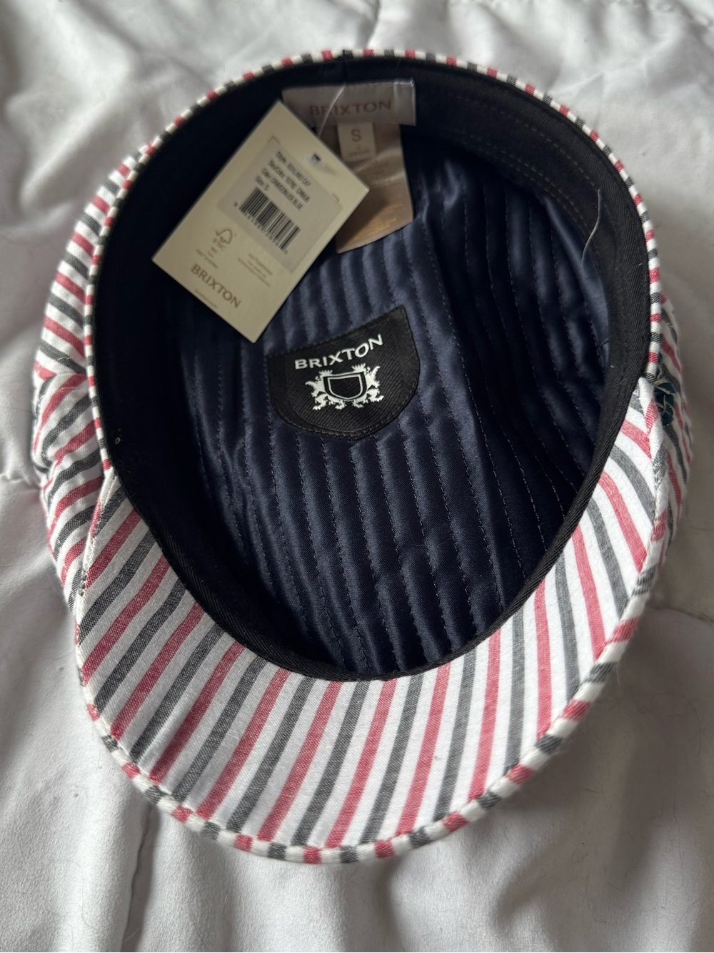 Brixton Striped Newsboy Cap in Red, Gray, White - Picture 3 of 4